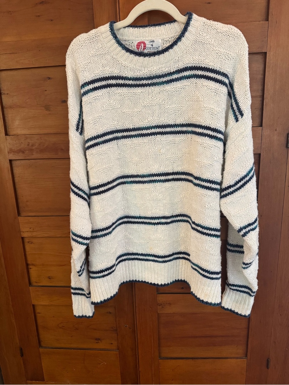 Vintage Isle of Cotton Chunky Knit Striped Sweater XL Made in USA